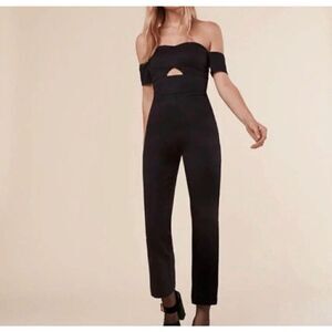 REFORMATION Virginia Jumpsuit Womens 6 Black Off-Shoulder Strapless Pockets USA